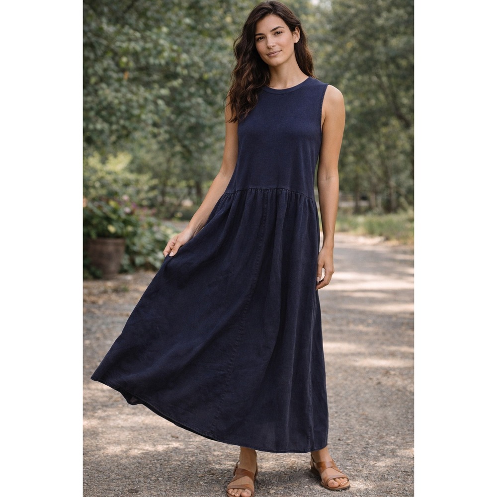 ASOS DESIGN Womens Navy Blue Ribbed Cross Back Sleeveless Maxi‎ Dress US 14
